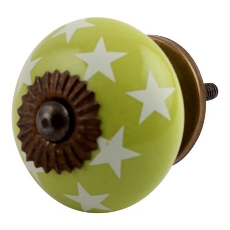 Lime Green Star Ceramic Drawer Knob
